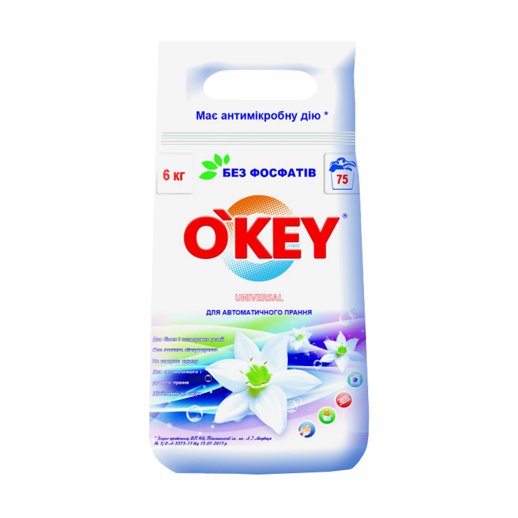 Пральний порошок O'key Universal, 75 циклів прання, 6 кг